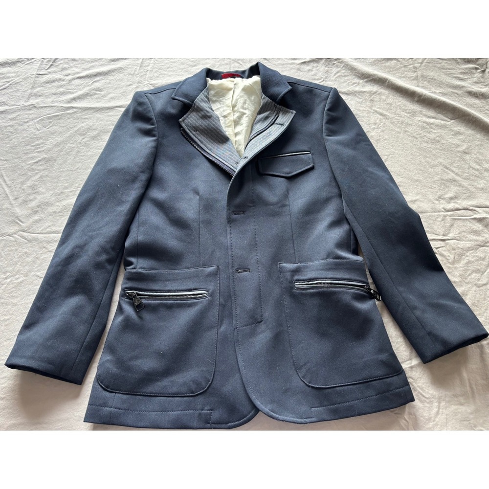 RNT23 Mens Navy Blue Multi Pocket Layered Vest Blazer Jacket Size 38 5142-21